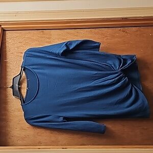 Soft top, 3/4 sleeve, dark teal blue, off center infinity knot, small